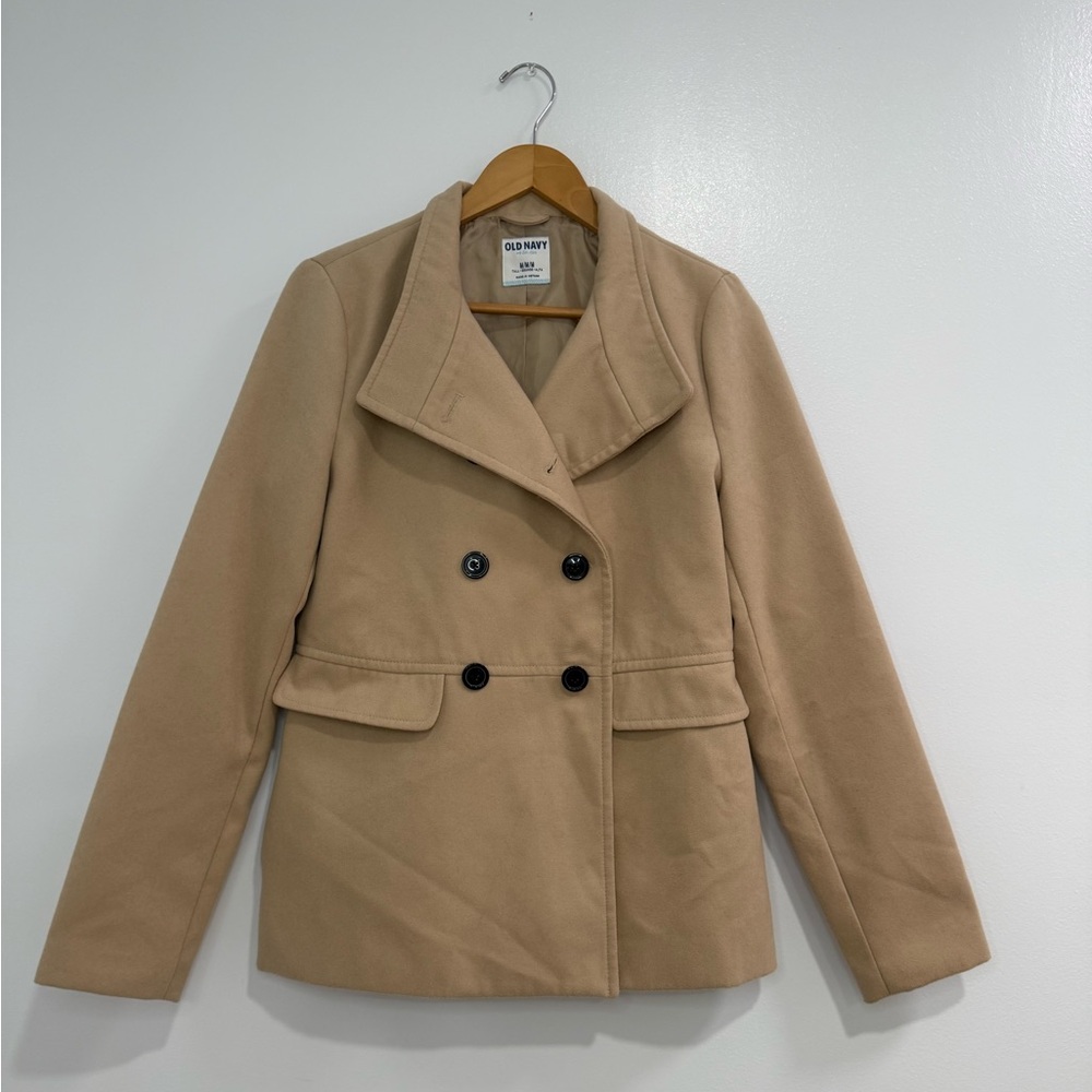 Old Navy Women's Beige Peacoat with Black Buttons